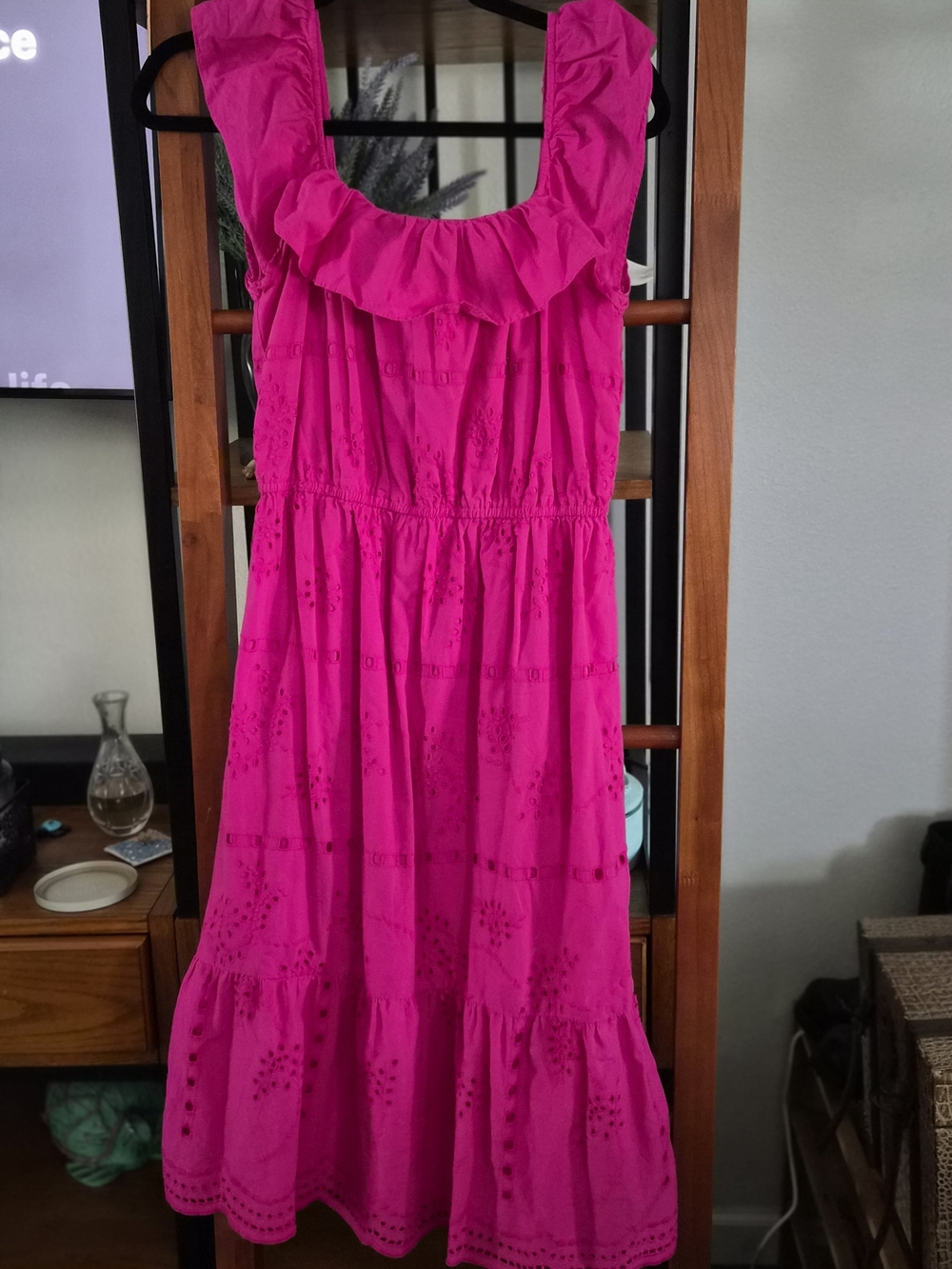 LOFT Hot Pink Eyelet Midi Dress